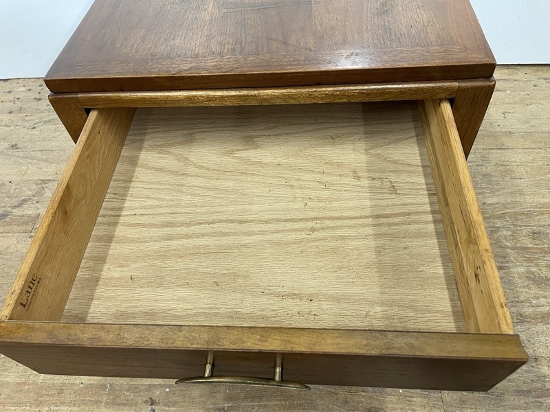 1965 MCM Lane Rhythm Collection Walnut Single End Table w Drawer Brass Plate gallery