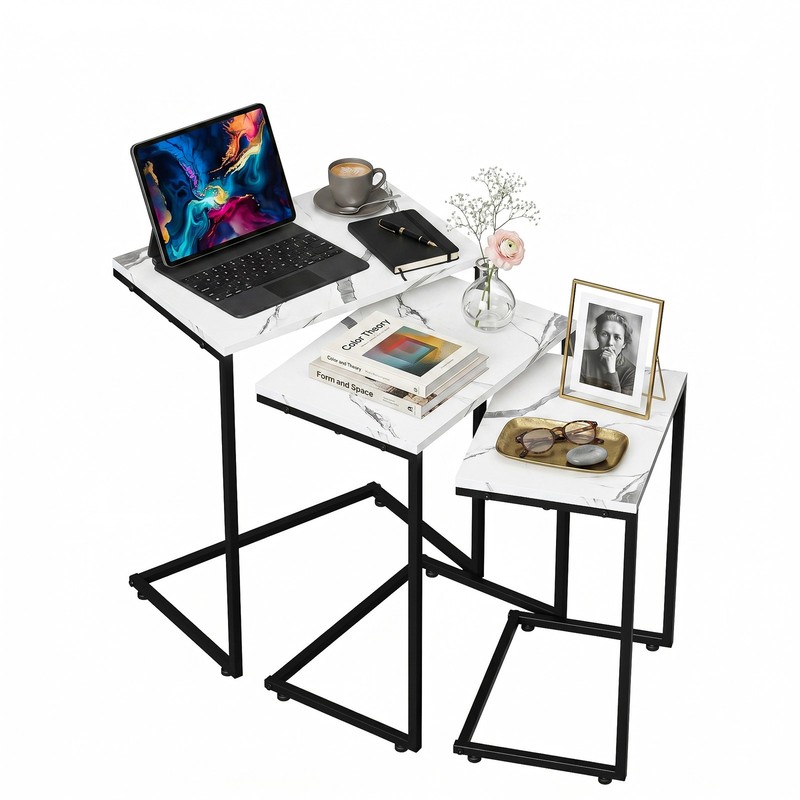 White Coffee Tables End Tables 3PCS Stacking Nesting Tables for Living Room