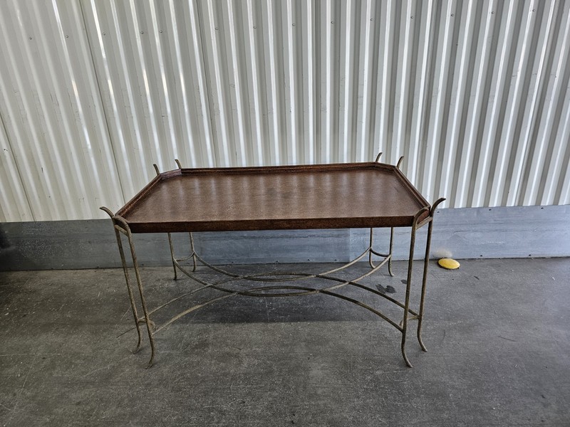 Maitland Smith Gilded Iron Faux Bois Tray Top Cocktail Coffee Table Vintage Tole