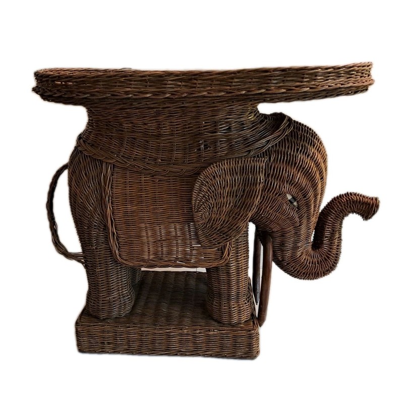 MCM BOHO Wicker Rattan Elephant Table Brown Indoor Outdoor Plant Stand 22 inch H gallery
