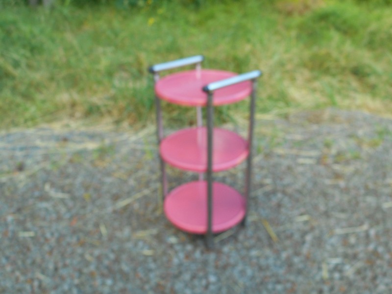 Mid Century Modern Pink & Chrome Serving Bar Cart Trolley 3 Tier Round Trays gallery