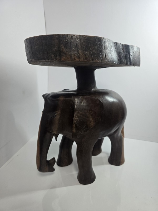 African Ashanti Carved Hardwood Elephant Side Table Mid Century Vintage Heavy