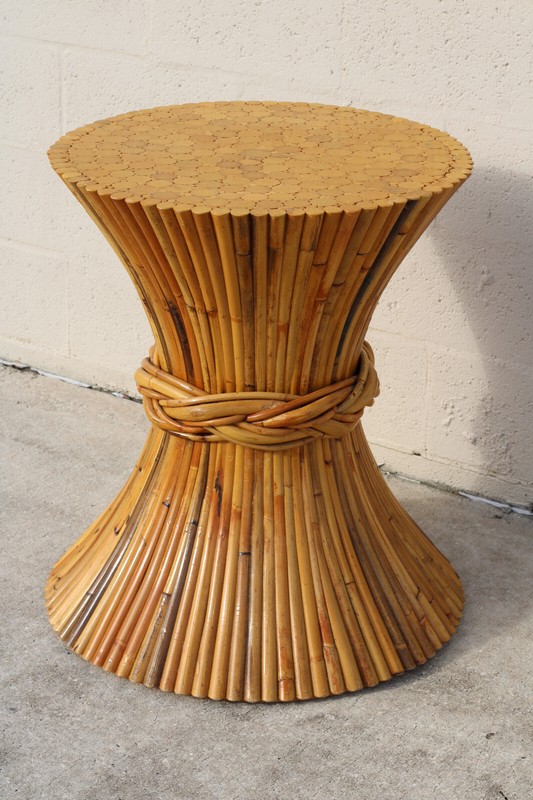 Authentic Signed McGuire Organic Sculptural Rattan Sheaf of Wheat Dining Table gallery
