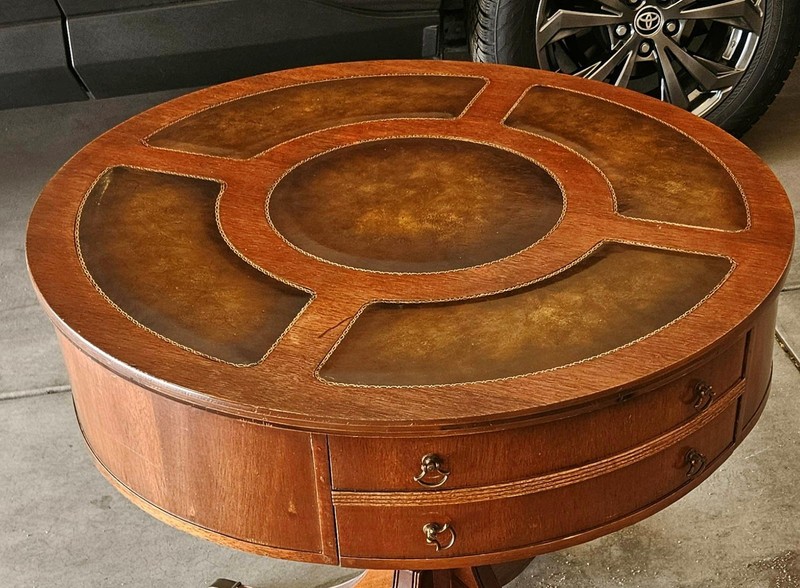 BEAUTIFUL DUNCAN PHYFE PEDESTAL 30" ROUND DRUM TABLE LEATHER INLAY ! C2 gallery