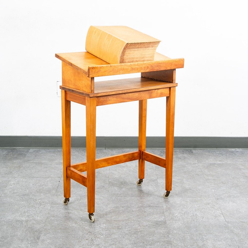 Mid Century Modern Podium Lectern Standing Desk Maple Rolling Reading Table Cart