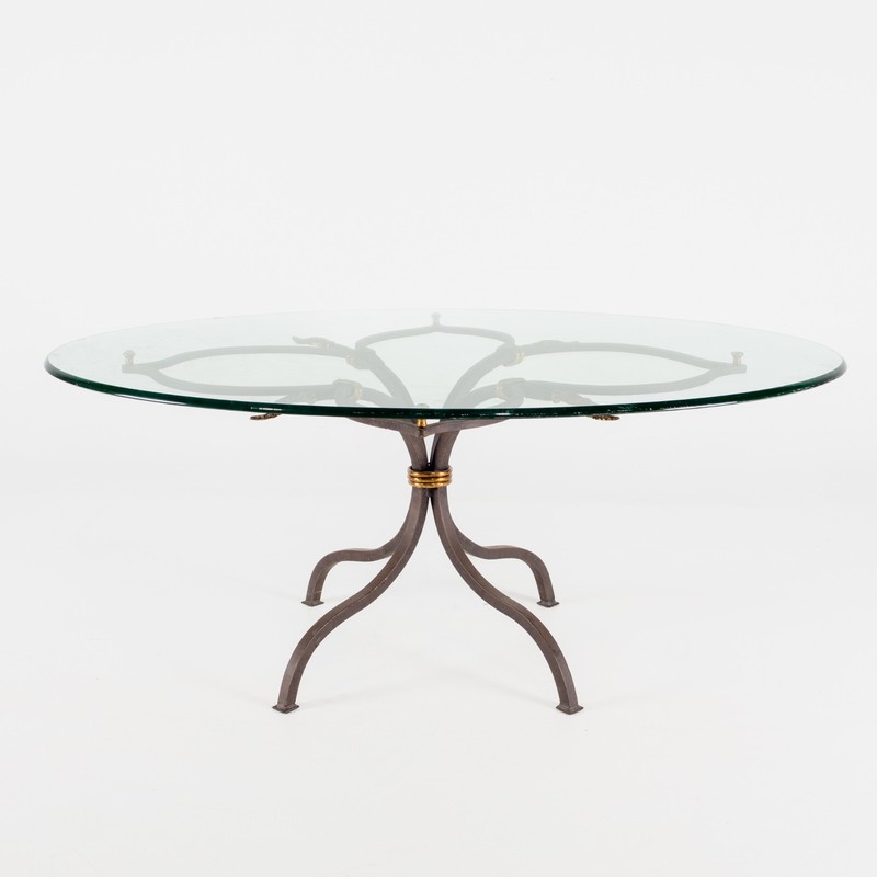 Baker Style Clover Iron and Glass Coffee Table