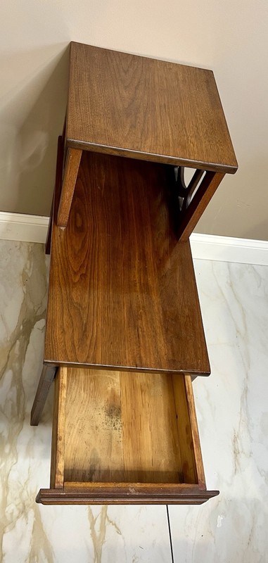 Mid Century Oak Step End Table / Side Table with Drawer gallery