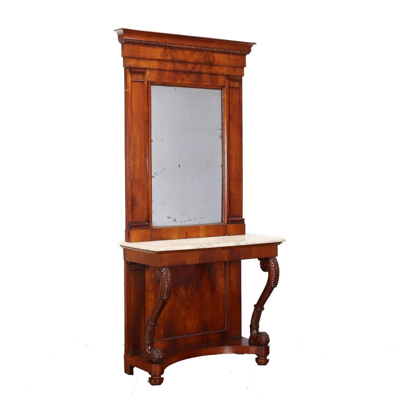 Antique Restoration Cherrywood Console Table with Mercury Mirror 19th Century