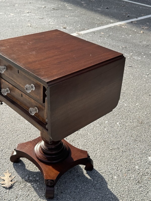 Antique EMPIRE Drop Leaf 2-Drawer Sewing/Work Table W/Glass Knobs**BEAUTIFUL** gallery