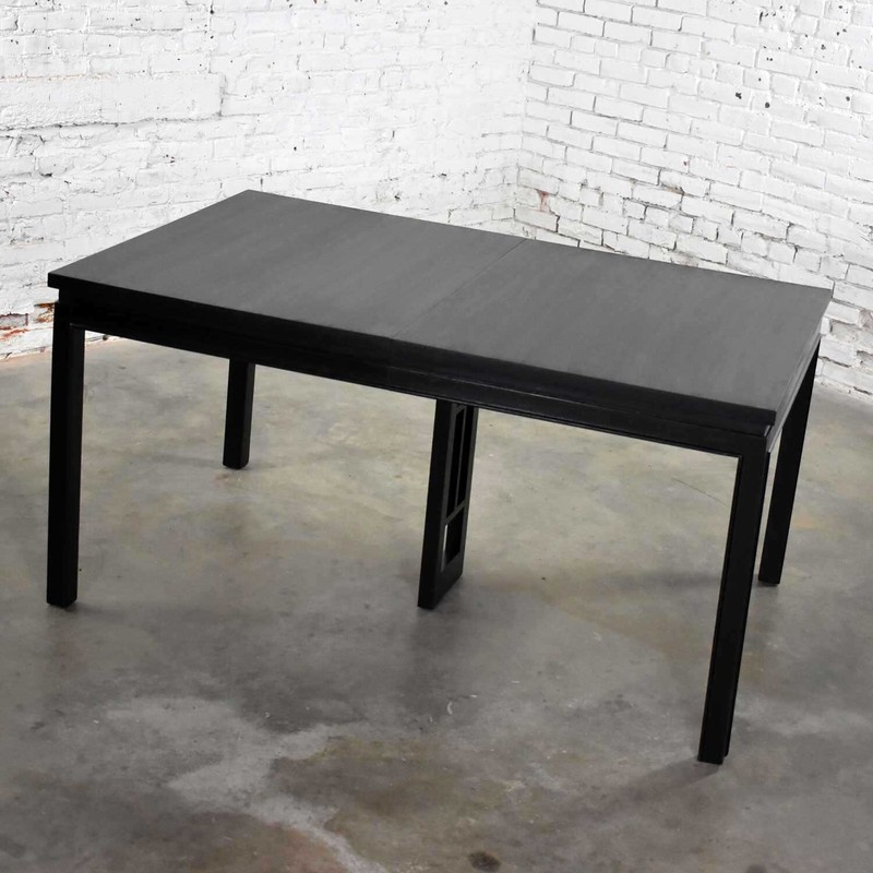 1960’s MCM Asian Parson Style Black Extension Dining Table 2 Leaves gallery