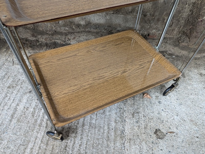 Dinet Serving Cart Tea Cart Table Side Table Bar Chrome 70s Oak 12 gallery