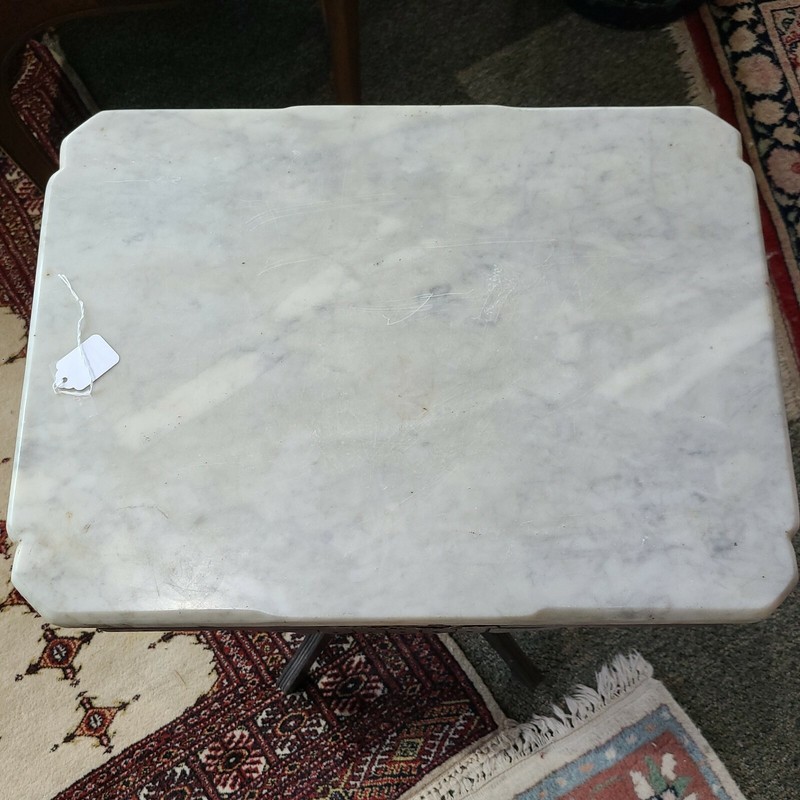 ANTIQUE VICTORIAN WALNUT PARLOR TABLE WITH MARBLE TOP 20"x15"x 27" PICK UP ONLY gallery