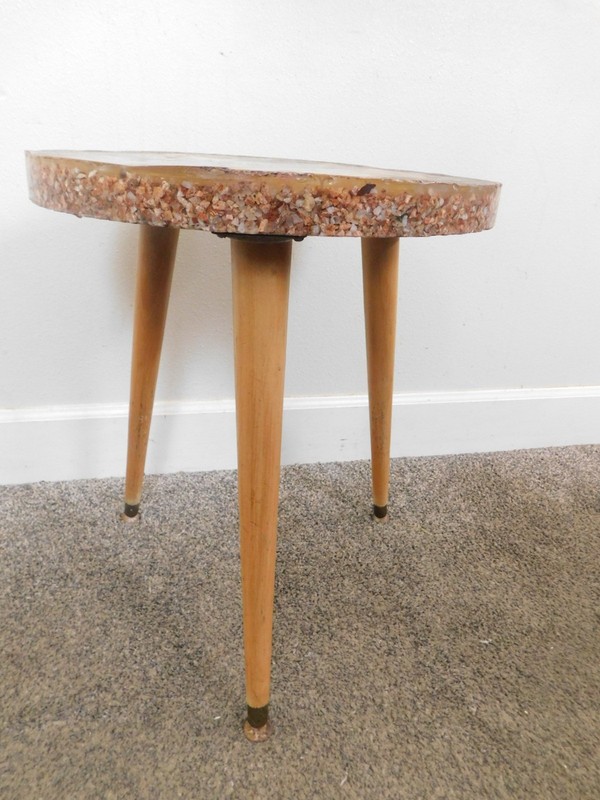Retro MCM 1960s Tripod Florida Mosaic Tile Table VTG Space-age Wicker Furniture