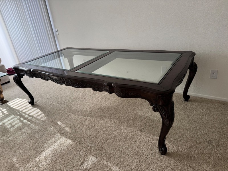 wood and glass dining table with leaf extension real wood dark brown
