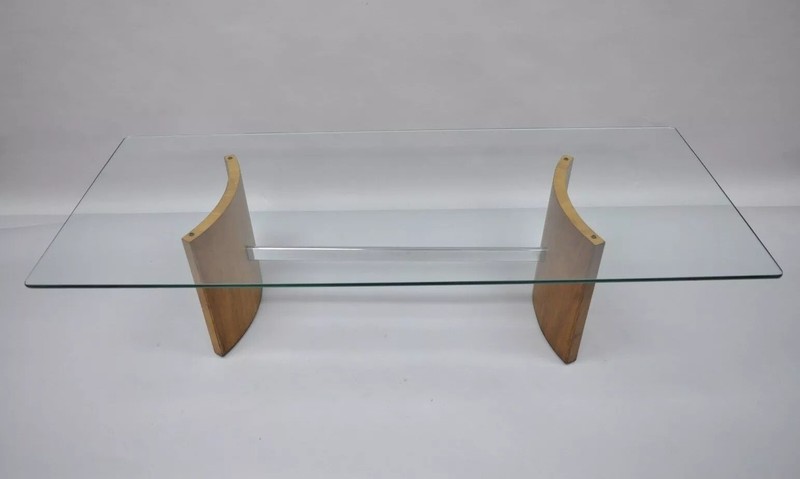 Vladimir Kagan Selig Danish Modern Walnut Chrome Glass Propeller Coffee Table gallery