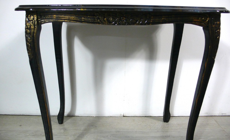 3 Nesting Tables Queen Ann Style, solid wood black marbled tops, 1930s Germany gallery