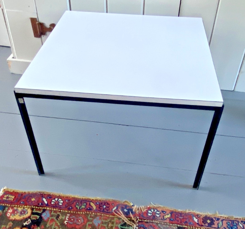 Vintage MCM Knoll T-Bar End Table 24" square 16" tall Metal Laminate Black White gallery