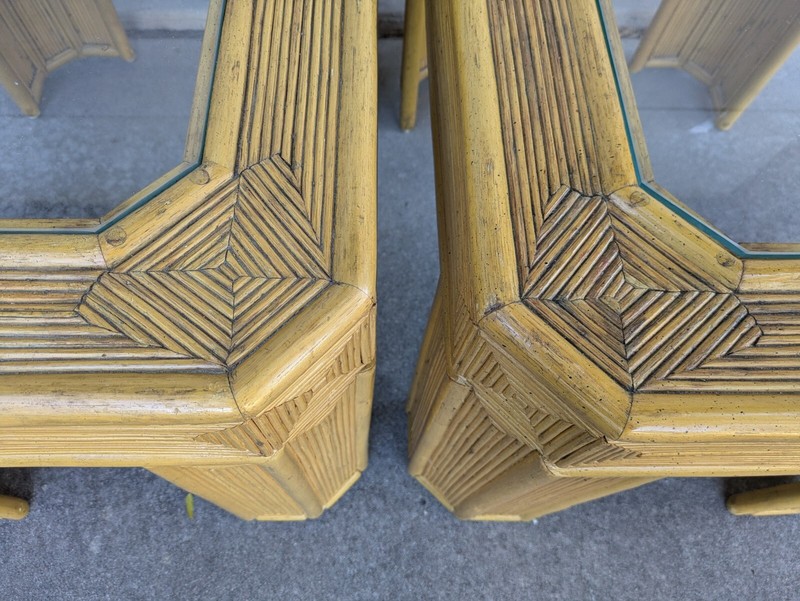 Vintage Pair of Boho Chic Bamboo Rattan Pencil Reed Tables Mid Century Modern gallery