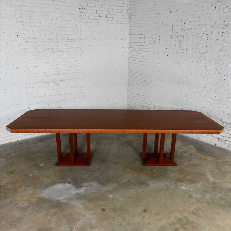 Late 20th C Modern Large Custom Mahogany Dbl Pedestal Dining or Conference Table gallery