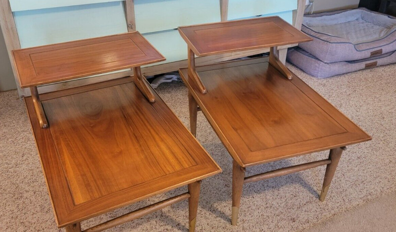 Lane Acclaim, Altavista, Mid-Century Dovetail Side Tables 1950s x2 Ser. #s same