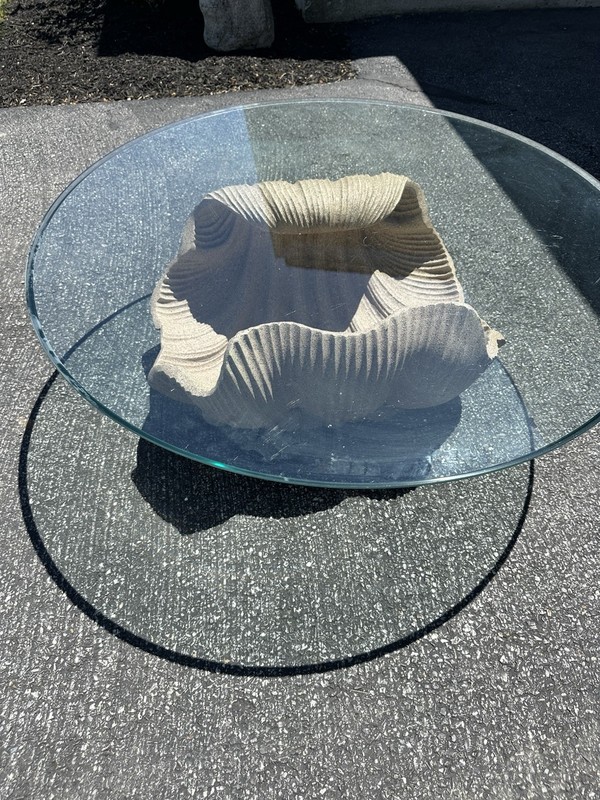 Vintage Clam Shell Coffee Table With Glass Top Coastal gallery