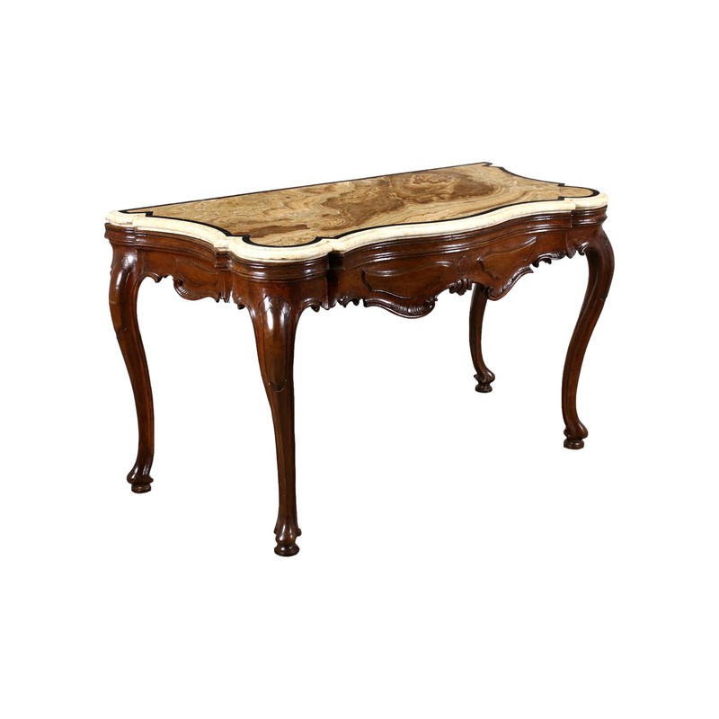 Venetian Baroque Console Walnut Alabaster Marble Italy XVIII Century gallery
