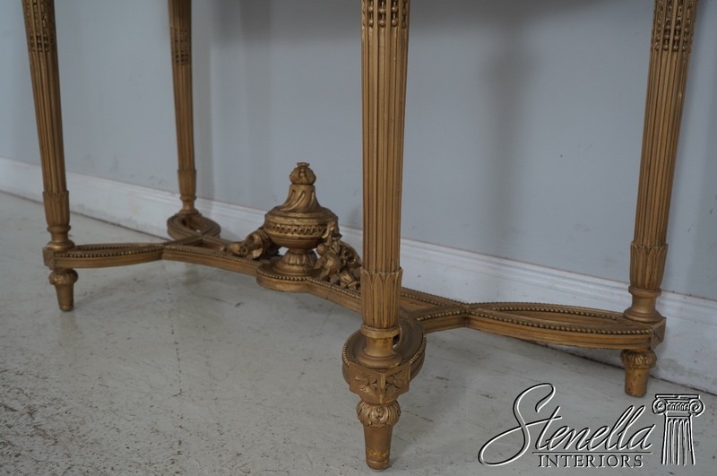 L64447: Vintage French Louis XVI Marble Top Gold Console Table w. Mirror gallery