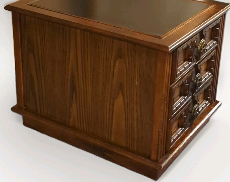 MERSMAN END TABLE With Drawers MID CENTURY Vtg Embossed Plastic Wood Brutalist gallery