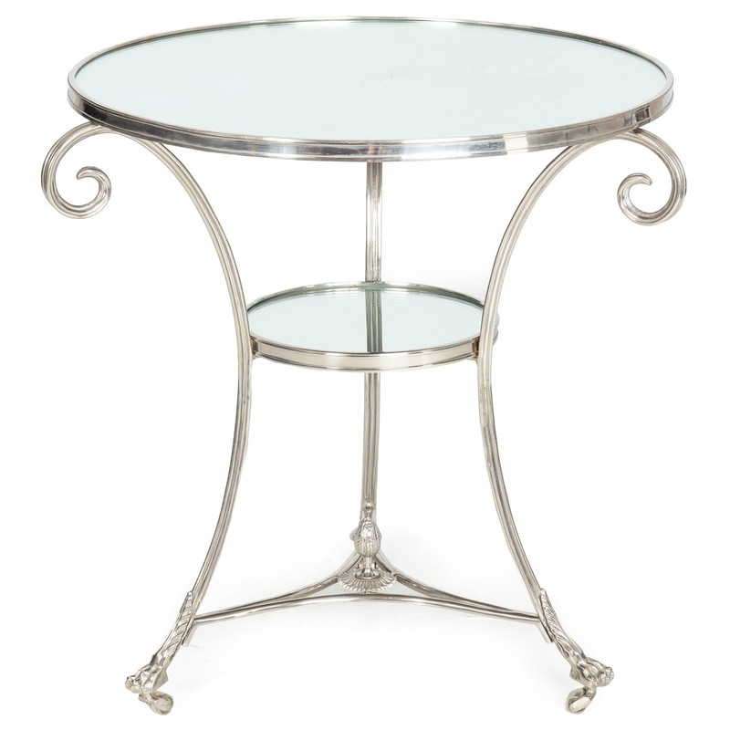 Modernist Chromed and Mirrored Gueridon Side Table in Neoclassical Style