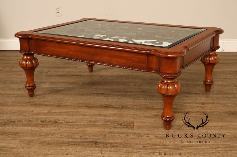 Ethan Allen Tuscany Glass Top Coffee Table With Iron Scroll Base gallery