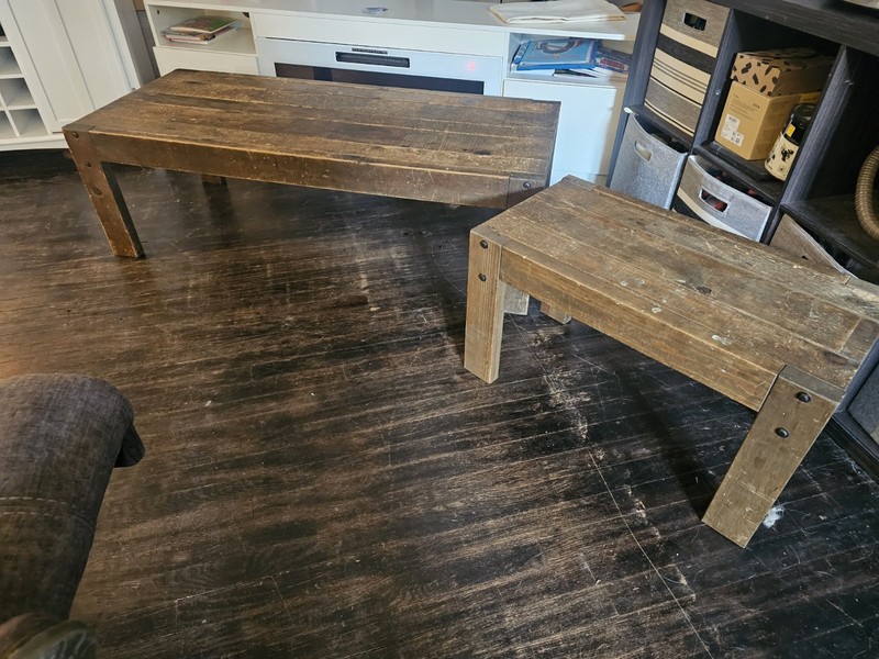 1970s Vintage Coffee Table and Side Table Solid Wood and Hardware. Very Good