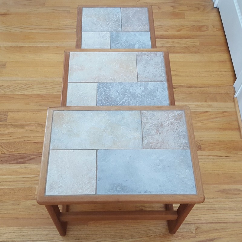 Vintage MCM Danish Nesting Tables(3) Teak & Tile Beautiful Colors Mobel Toften! gallery