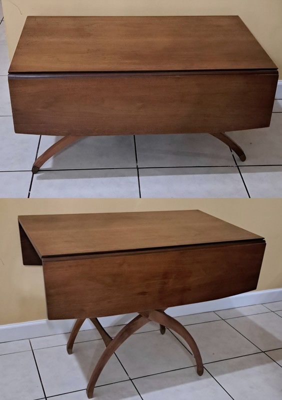 MCM Adjustable Elevator Table Coffee to Dining Solid Wood Drop Leaf X‑Frame Base gallery