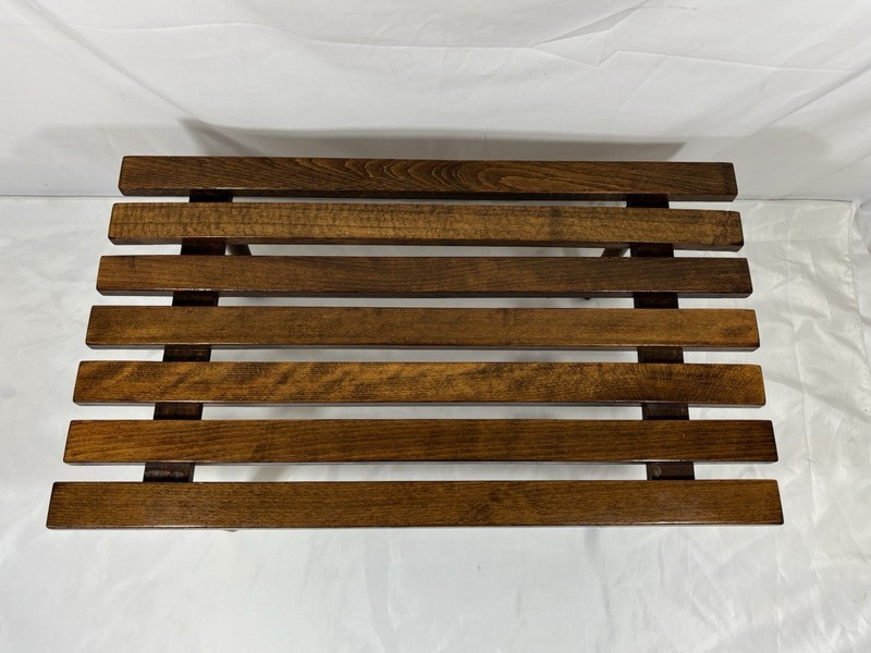 Vintage Mid Century ITALIAN Walnut Slat Table Slatted Bench Petite Coffee Table gallery