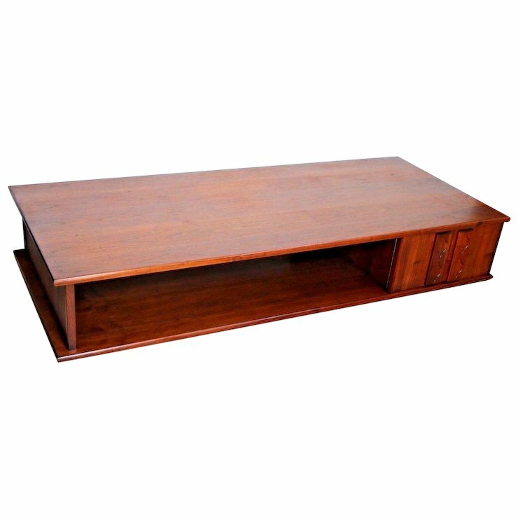 Vintage Mid Century Modern Coffee Table with Cabinet on rollers custom made