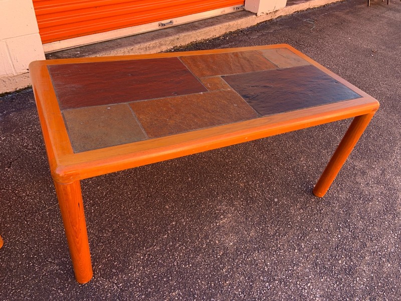 SET Vintage Danish Teak Tables With Slate Tops by Haslev mid century denmark gallery