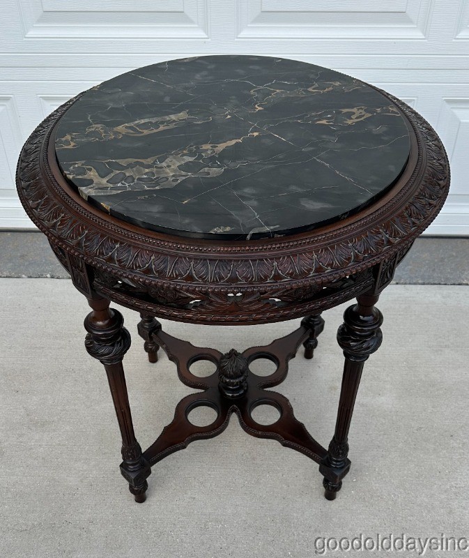 Beautiful Antique Carved Carrera Marble Top Table Lamp Side Table