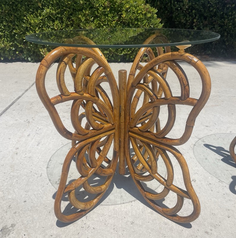 RARE! 2 Vintage Rattan Butterfly Side Tables, Boho-Chic Gems! USHIP delivery! gallery