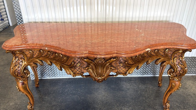 LARGE WILLIAM SWITZER LOUIS 16TH STYLE CONSOLE TABLE WITH MARBLE TOP gallery