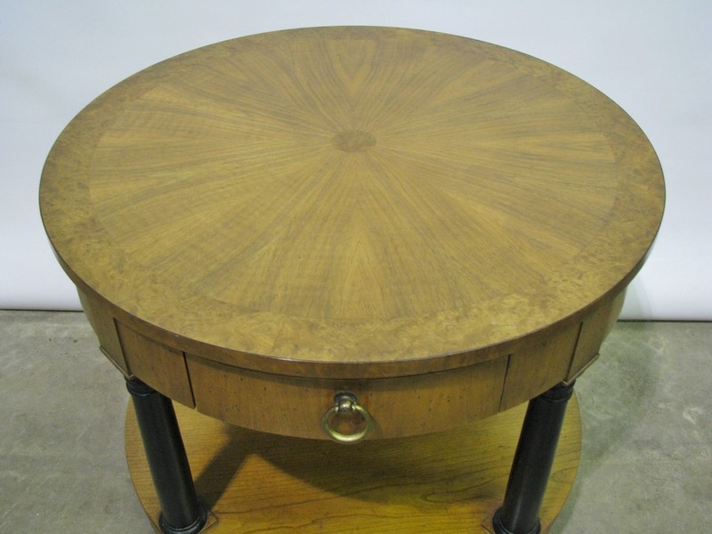 Baker Furniture Empire Style Lamp Table W/Sunburst Veneered Top & Ebonized Legs gallery