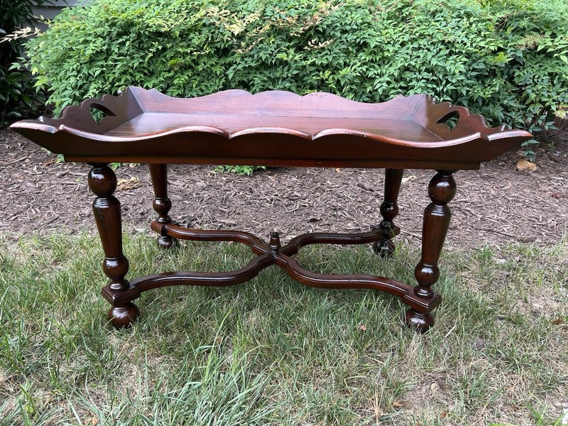 Antique Mahogany Tray Top Coffee Table with Carved Legs – 39.5” x 26” gallery
