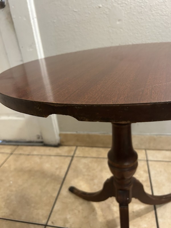Vintage Mersman Round table, tripod pedestal base gallery