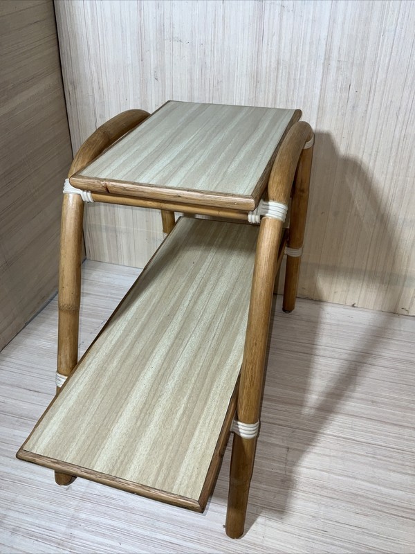 Vintage Bamboo Rattan Side Table Vogue Boho End Table 2 Tier Casual Furniture ￼ gallery