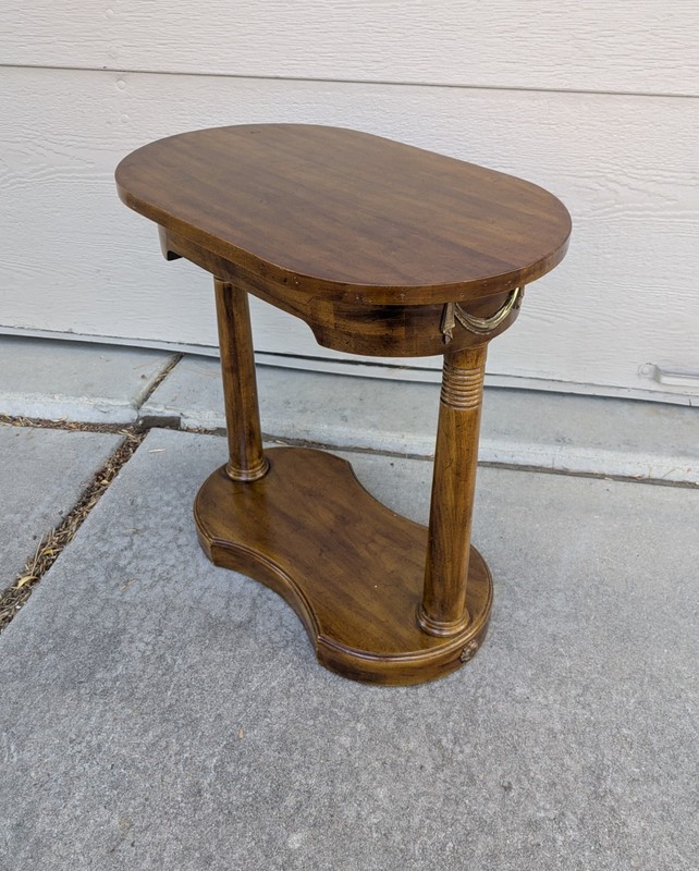 Vintage French Neoclassical Wood Side Pedestal Kidney Table Louis XVI Regency M7 gallery