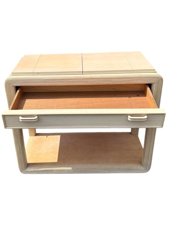 Vintage 1970s Reeded Blonde Wood Console Table gallery