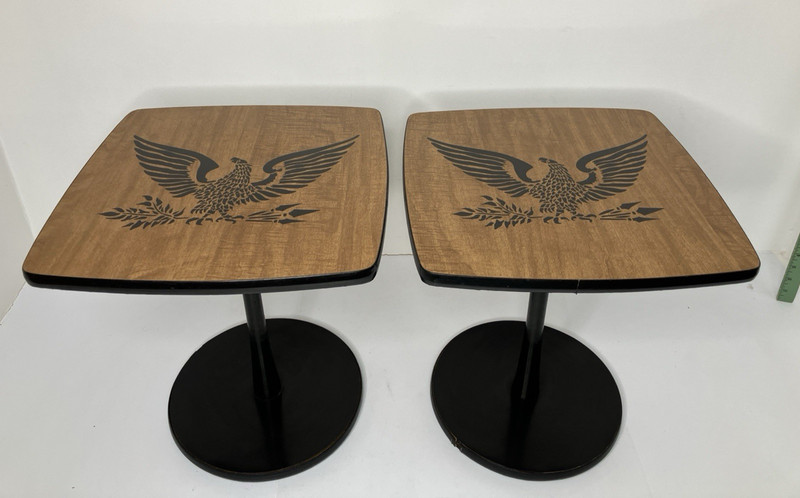 2 Vintage Mid Century Speaker End Tables Laminate Top American Eagle Graphics gallery