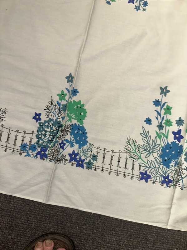 Vintage Table Cloth - Blue Garden Flowers 52 By 45. Lee gallery