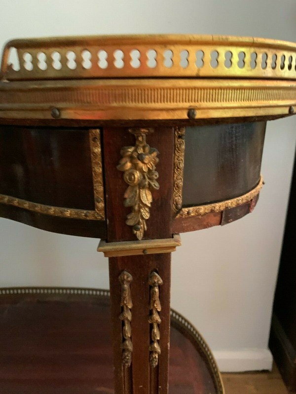 Louis XIV Antique entry table with marble top, lower shelf and drawer gallery