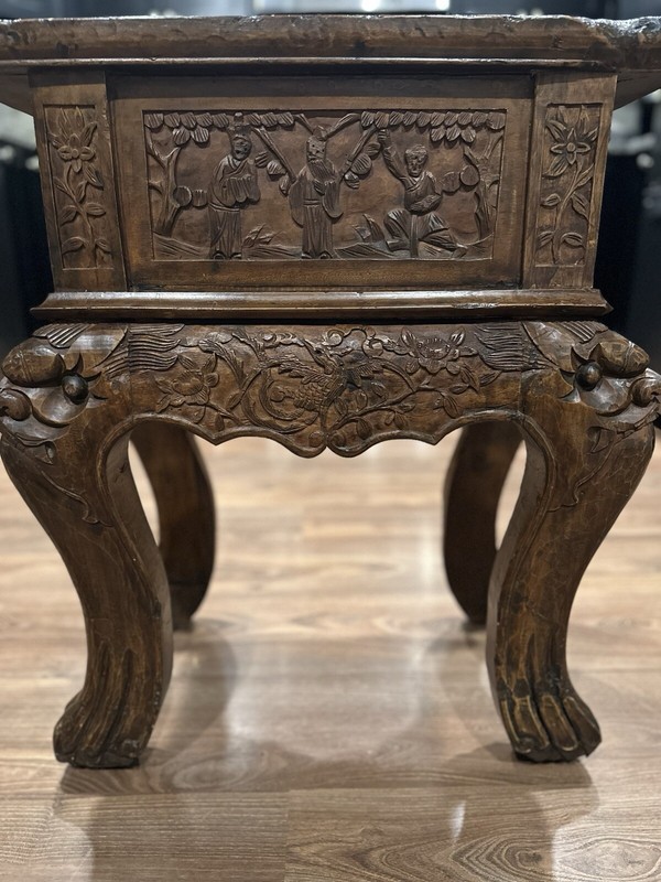 Antique Asian Floral And Animal Motif Hand Carved w Drawer Beautiful!! gallery