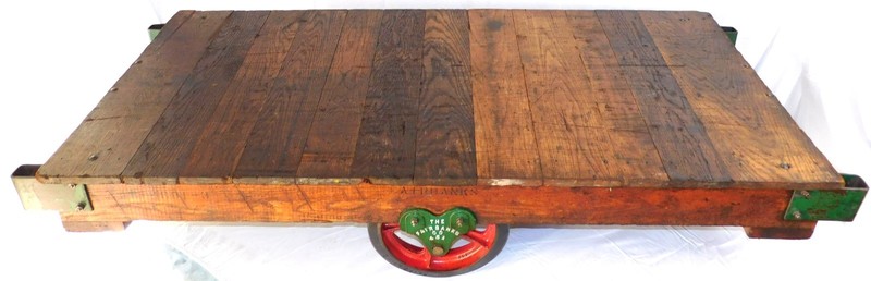 Restored Vintage Fairbanks 5.5' Railroad / Factory Oak & Cast Iron Utility Cart gallery